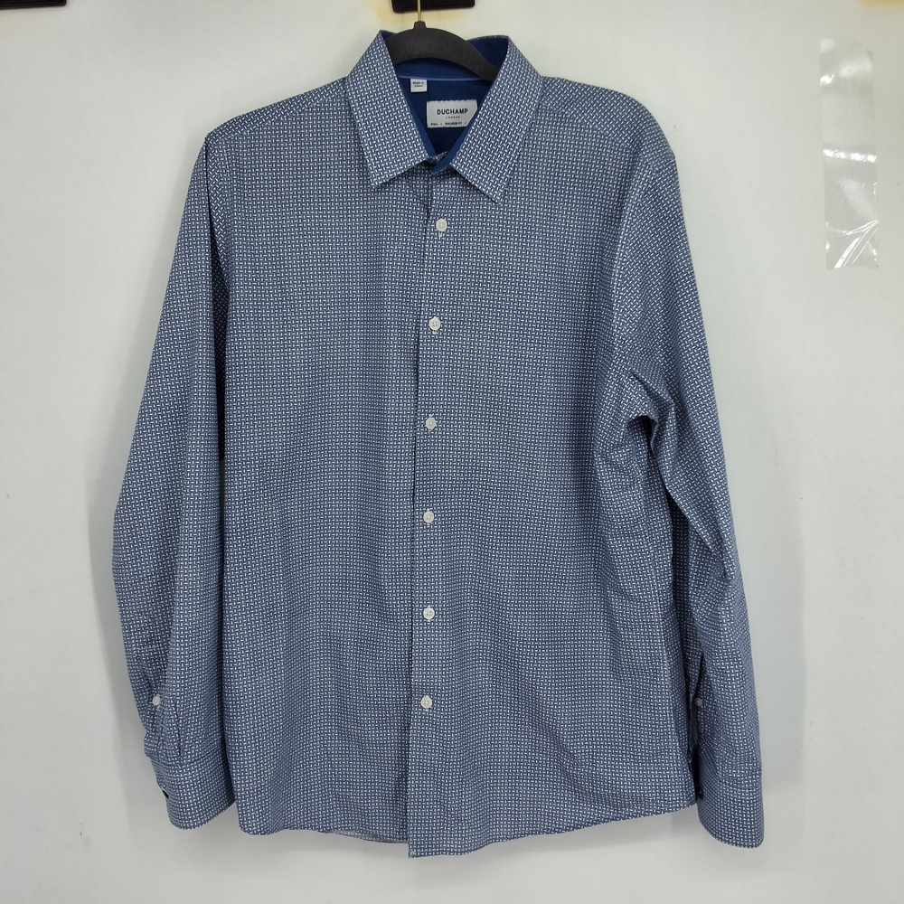 Duchamp 16.5 Large Navy and White Patterned Button Down Shirt